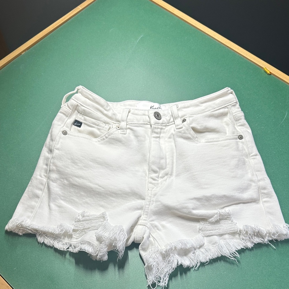KanCan Distressed White Denim Shorts